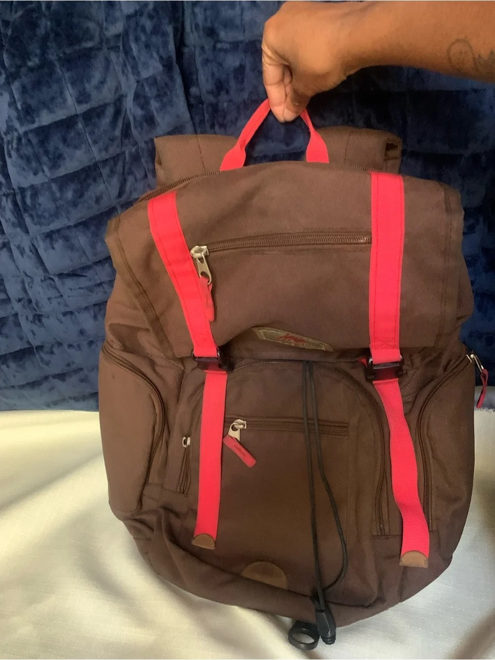 Brown and Red Canvas Men's Backpack - Casual Daypack